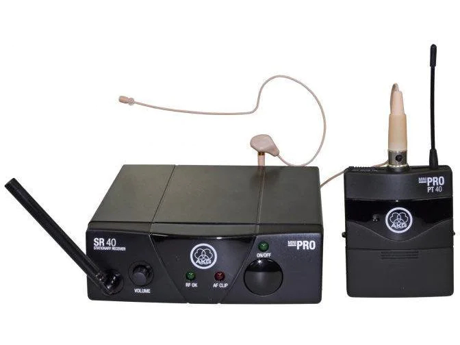 AKG Funkmikrofon WMS40 Mini Earmic Set ISM 2, Signalverarbeitung: Analog, Set bestehend aus: Sender, Empfänger und Headset