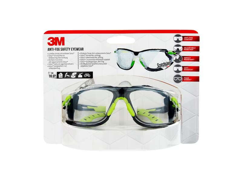 3M Schutzbrille S1CGC1 Transparent, Grössentyp: Normalgrösse, Brillenglasfarbe: Transparent, Farbe: Grün, Grössensystem: EU, Grösse: Standard, Geeignet für Brillenträger: Nein