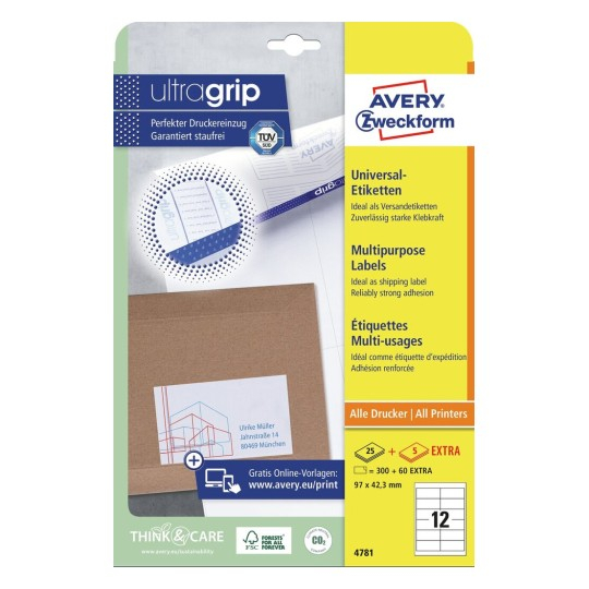 Avery 4781 Universal-Etiketten 97 x 42.3mm 360 Stück 25+5 Blatt