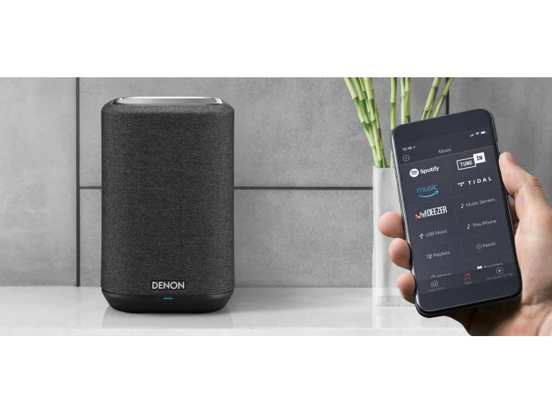 Denon Lautsprecher Home 150, Typ: Lautsprecher, Radio Tuner: Internetradio (TuneIn), Verbindungsmöglichkeiten: 3,5 mm Klinke, AirPlay 2, Bluetooth, USB, WLAN, Ausstattung: Bluetooth, HiRes-Audio, AirPlay 2, Heos, Farbe: Schwarz, System-Kompatibilität: G