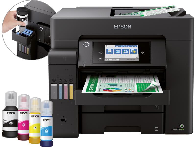 EPSON ECO-Tank ET-5850, Farbe Tintenstrahl Drucker, A4, 32 Seiten pro Minute, Drucken, Scannen, Kopieren, Fax, Duplex und WLAN