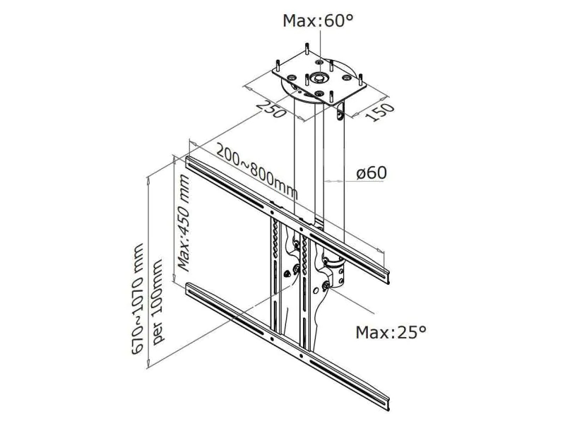 PLASMA-C100BLACK 27-60" NewStar Flatscreen Ceiling Mount (Height: 64-104 cm) Black