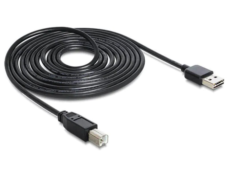 DeLock Easy USB2.0 Kabel, A - B, 2m, SW, Typ: Anschlusskabel, Steckertyp Seite A: USB-A Stecker, Farbe: Schwarz, Steckertyp Seite B: USB-B Stecker, USB Standard: 2.0, Länge: 2 m, Besondere Eigenschaften: USB-A beidseitig einsteckbar