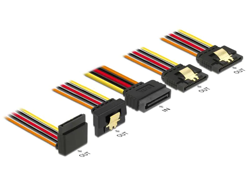 DeLock SATA Stromadapter 4x SATA, 50 cm, Typ: Adapterkabel, Stromanschluss Seite A: SATA, Winkelstecker: Einseitig gewinkelt, Stromanschluss Seite B: SATA, Kabellänge: 50 cm