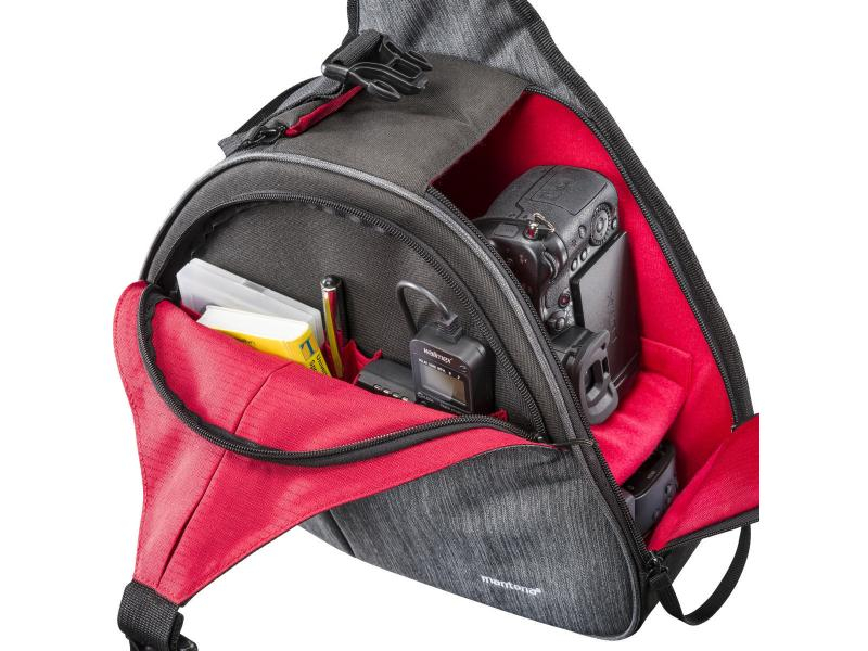 Mantona Fotorucksack Triangel Grau Stativ, Tragemöglichkeit: Schulterriemen, Farbe: Grau, Zusatzfächer: Tablet-Fach; Stativ, Gewicht: 0.6 kg, Rucksack Typ: Kamera Rucksack, Bauform Kamera: DSLR, Anzahl Objektive: 2, Ausstattung: Anpassbare Raumeinteilun