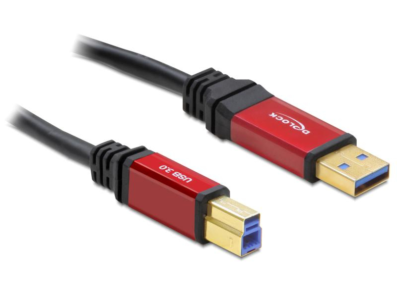 DeLock Premium USB3.0 Kabel, A-B, (M-M), 1m, Typ: Anschlusskabel, Steckertyp Seite A: USB-A Stecker, Farbe: Schwarz, Steckertyp Seite B: USB-B Stecker, USB Standard: 3.0, Länge: 1 m, Besondere Eigenschaften: Premium Qualität