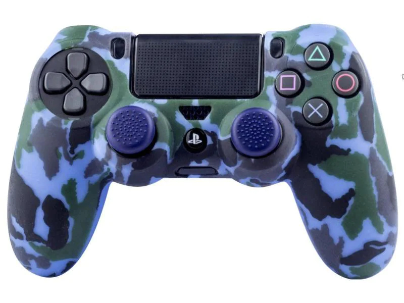 FR-TEC Schutzhülle PS4 Silicone Skin + Grips Camo Navy, Farbe: Blau, Grün, Grau