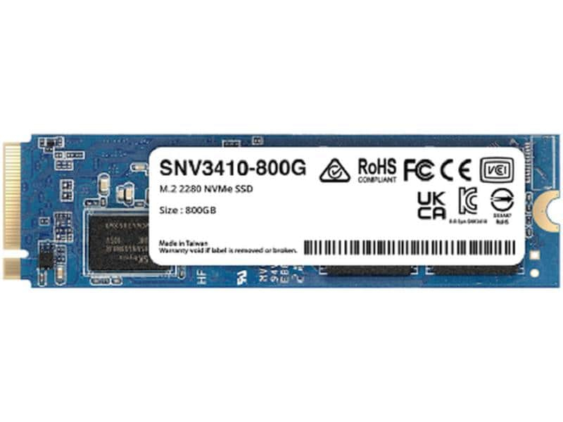 Synology SSD SNV3410 M.2 2280 NVMe 800 GB, Speicherkapazität total: 800 GB, Speicherschnittstelle: PCI-Express x4, SSD Bauhöhe: 3.5 mm, SSD Formfaktor: M.2 2280, Anwendungsbereich SSD: Enterprise