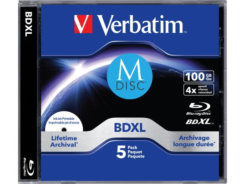 Verbatim BD-R M-Disc 100 GB, Jewelcase (1 Stück), Medientyp: BD-R, Speicherkapazität: 100 GB, Medien Eigenschaften: Bedruckbar, Verpackungseinheit: 1 Stück, Verpackungsart: Jewelcase