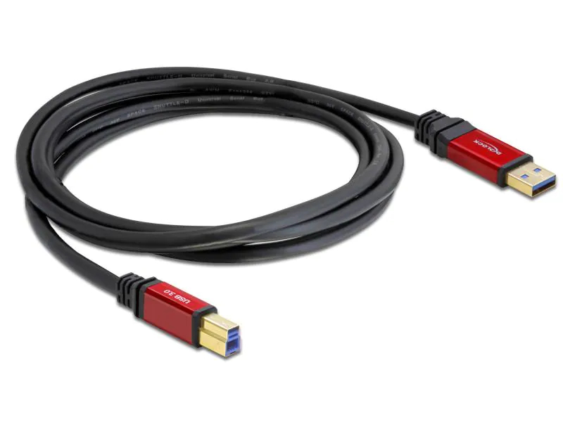 DeLock Premium USB3.0 Kabel, A-B, (M-M), 2m, Typ: Anschlusskabel, Steckertyp Seite A: USB-A Stecker, Farbe: Schwarz, Steckertyp Seite B: USB-B Stecker, USB Standard: 3.0, Länge: 2 m, Besondere Eigenschaften: Premium Qualität