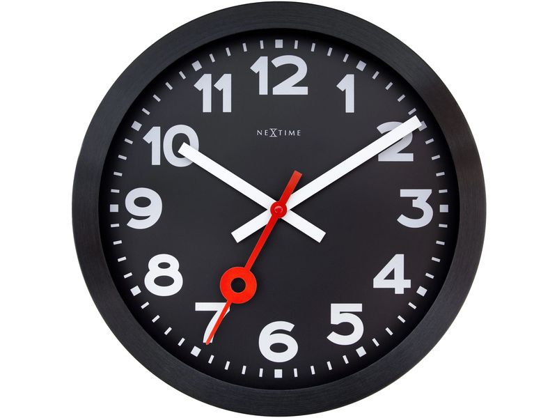 NeXtime Wanduhr Station Ø 35 cm, Schwarz, Form: Rund, Detailfarbe: Schwarz, Uhrtyp: Analog, Funksignal: Nein, Funktionen: Zeit, Detailmaterial: Aluminium