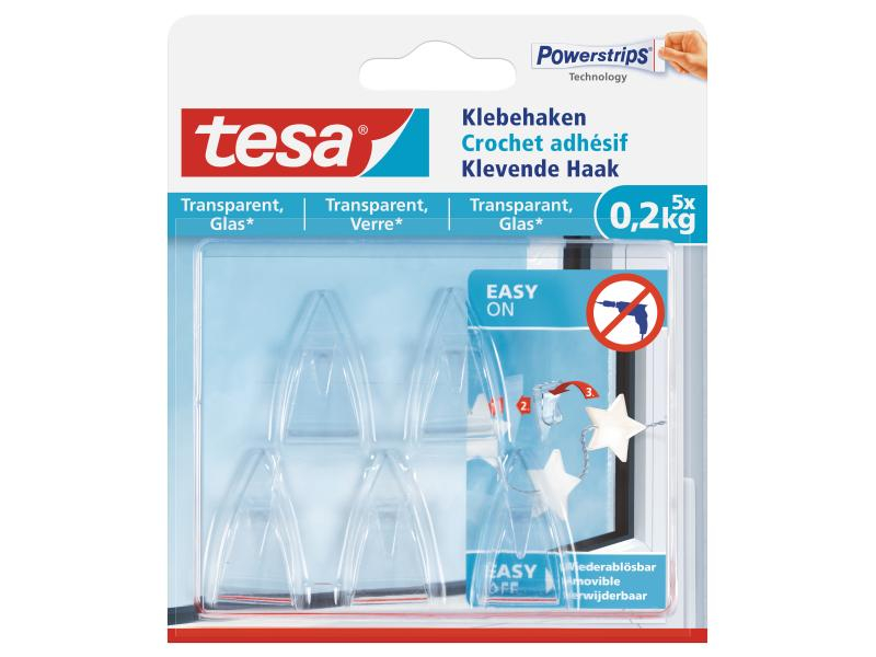 tesa Klebehaken 0,2 kg für transparente Flächen, Art: Klebehaken, Cleveres Befestigungssystem