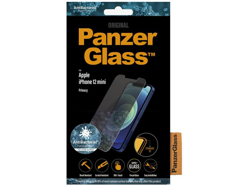 Panzerglass Displayschutz Standard Fit AB Privacy iPhone 12 mini, Mobiltelefon Kompatibilität: iPhone 12 mini, Folien Effekt: Sichtschutz, Antibakteriell, Stossfest, Kratzfest, Fettabweisend, Verpackungseinheit: 1 Stück, Kompatible Hersteller: Apple