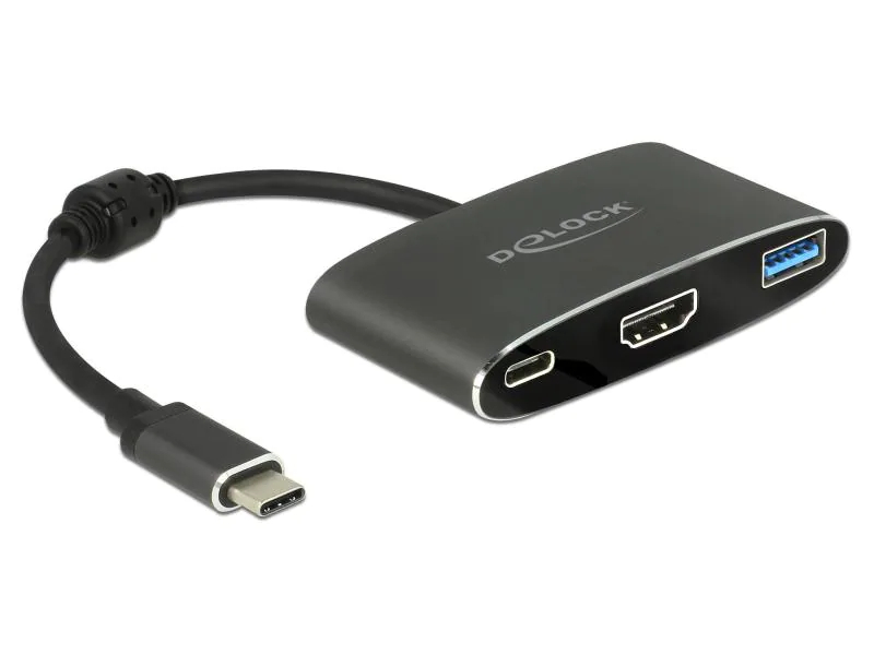 DeLock Adapter USB-C - VGA, USB 3.0 Schwarz, Kabeltyp: Adapter, Videoanschluss Seite A: USB Type-C, Videoanschluss Seite B: HDMI; USB 3.0; USB Type-C, Inkl. USB-C Anschluss für USB Bus Power