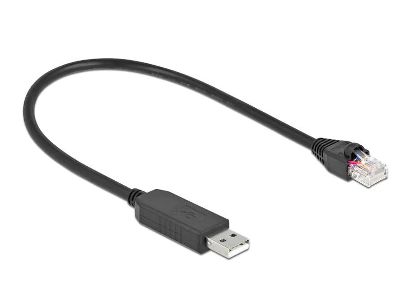 Delock Anschlusskabel USB-A zu RS-232 RJ45, 25 cm, Datenanschluss Seite B: RJ-45, Anzahl Ports: 1, Schnittstelle Hardware: USB 2.0, Formfaktor: Extern