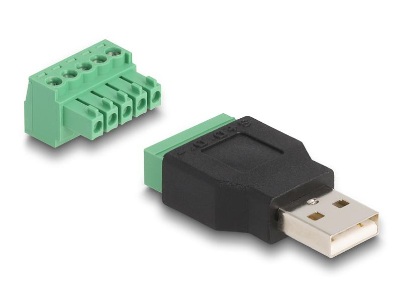 Delock USB 2.0 Adapter USB-A Stecker - Terminalblock, USB Standard: 2.0 (480 Mbps), Winkelstecker: Nein, Steckertyp Seite B: Terminalblock, Besondere Eigenschaften: Keine, Steckertyp Seite A: USB-A Stecker