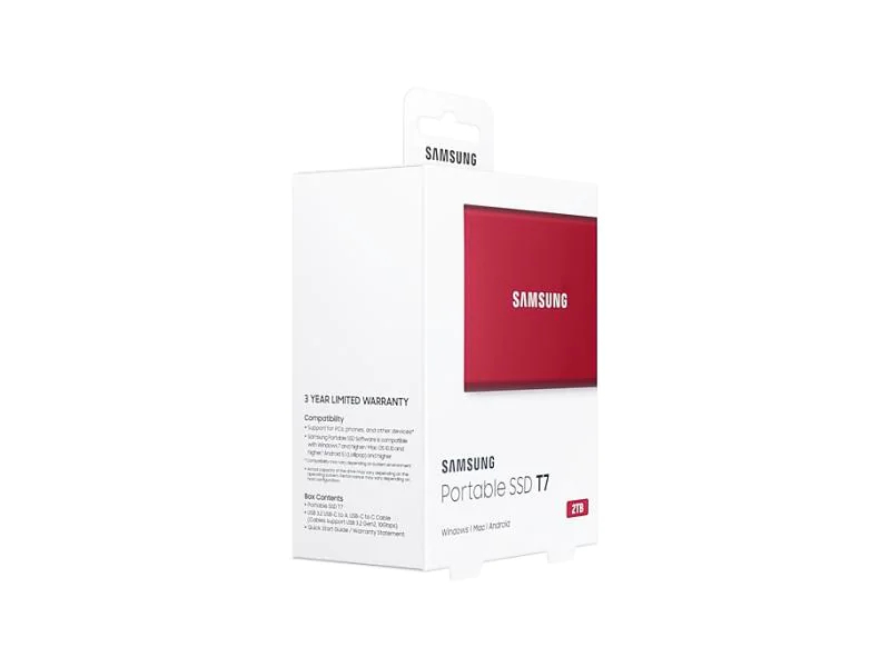 SAMSUNG MEMORY SSD Portable T7 2TB MU-PC2T0R/WW USB 3.1 Gen. 2 Metallic red