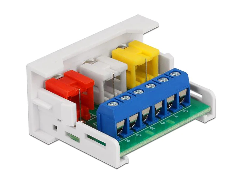 Delock Easy 45 Modul 22.5 x 45 mm Spezial - Cinch, Kabeltyp: Adapter, Audioanschluss Seite A: Spezial, Audioanschluss Seite B: Cinch, Audiokanäle: 3