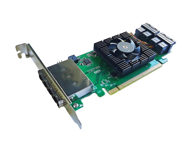 Highpoint RAID-Controller SSD7184 2x 8643, 2x 8644, PCI-Ex16v3, Formfaktor: Low-Profile, Transferrate: 8000 Mbit/s, Anzahl Ports: 4, Schnittstelle Hardware: PCI-Express x16, Anzahl Kanäle: 8, RAID: Ja