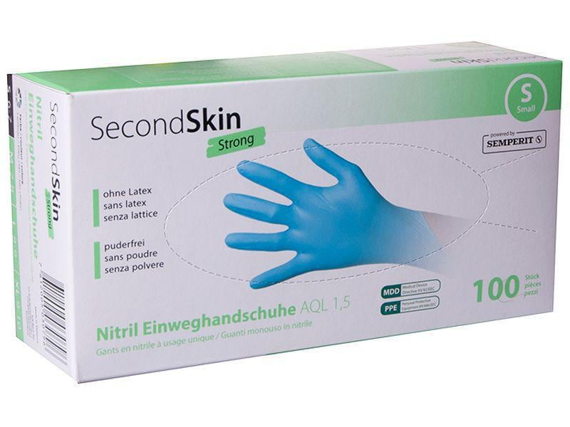 SecondSkin Einweghandschuh Nitril Puderfrei S Blau 100 Stück, Grösse: S, Zielgruppe: Unisex, Einsatzgebiet: Werkstatt, Detailfarbe: Blau, Grössensystem: EU, Grössentyp: Normalgrösse