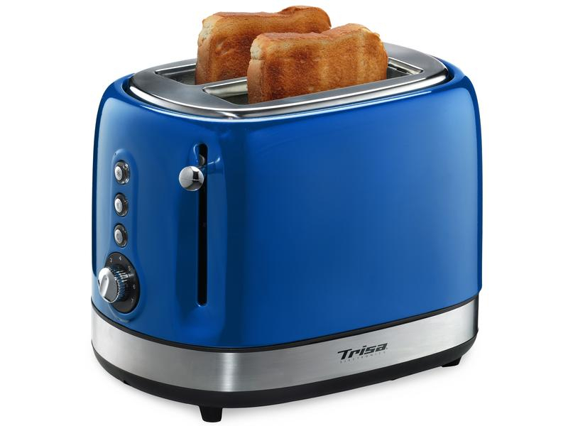 Trisa Toaster Diners Edition Blau, Farbe: Blau, Toaster Ausstattung: Rutschfeste Füsse, Krümel-Auffangschale, Abbrechknopf, Auftaufunktion, Toaster Kategorie: Klassischer Toaster, Toastscheiben: 2 ×