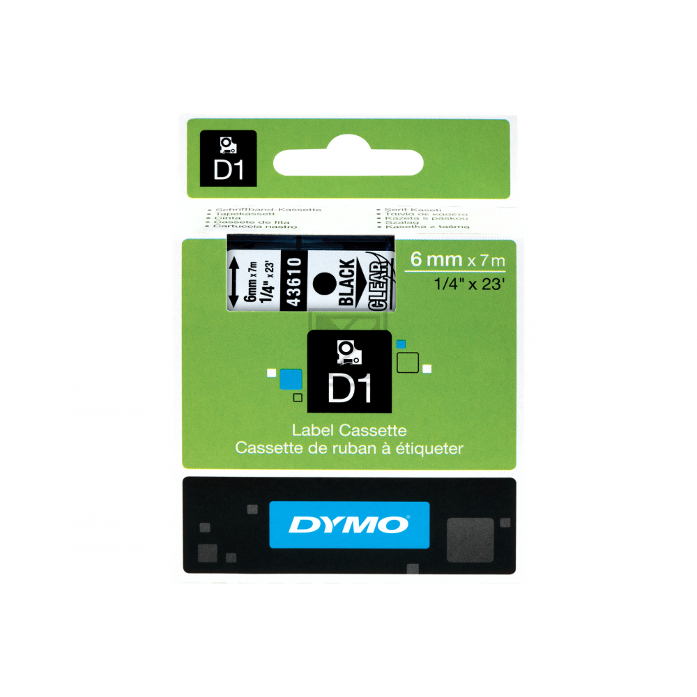 DYMO D1 Schriftbandkassette schwarz/transparent, 6 mm x 7 m