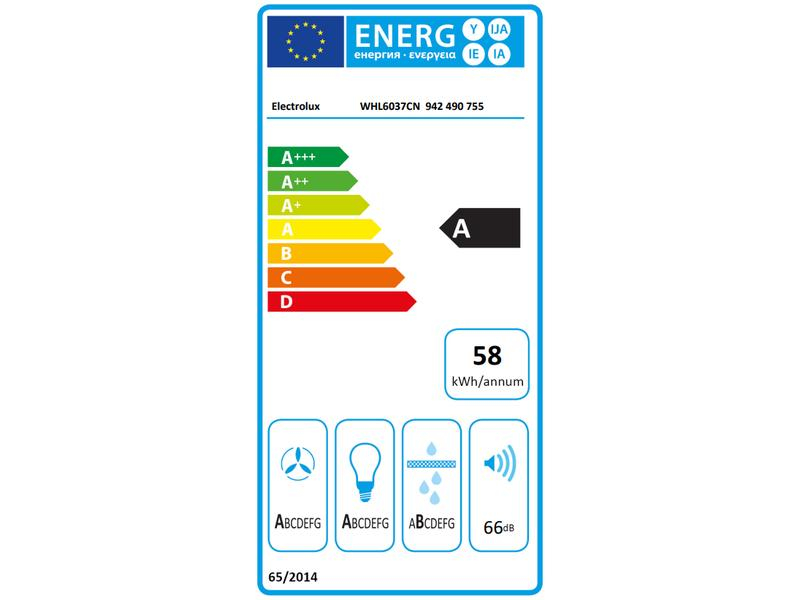 Electrolux Wandhaube WHL6037CN 3 + intensiv Stufen, Energieeffizienzklasse EnEV 2020: Keine, Betriebsart: Abluft, Umluftbetrieb mit Zusatzausstattung (nicht im Lieferumfang), Einbaunormen: Keine, Anzahl Betriebsstufen: 3 + intensiv, Modellart Dunstabzugsh