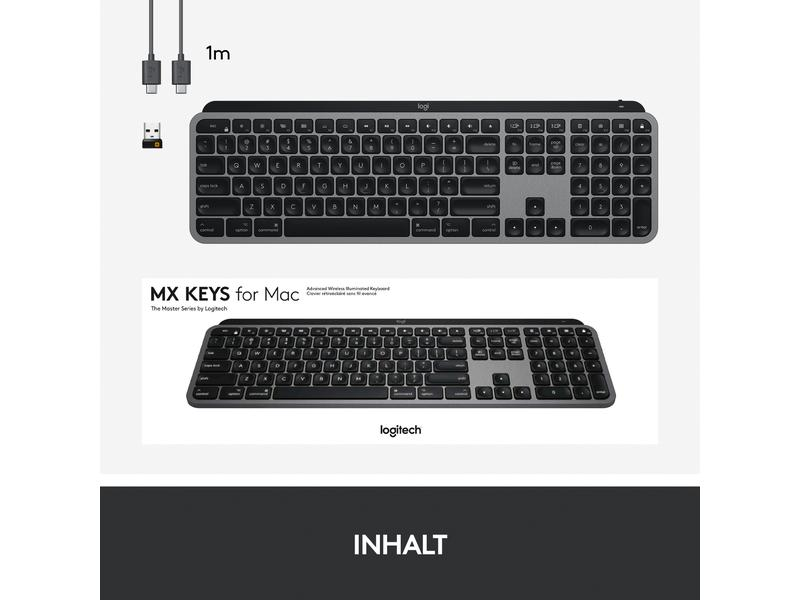 Logitech MX Keys for Mac Advanced Wireless Illuminated Keyboard - SPACE GREY - CH - CENTRAL