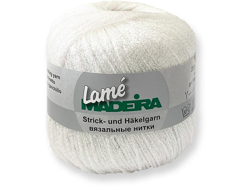 Madeira Häkel- und Strickgarn Lamé 25 g, 175 m, Weiss/Silber, Detailfarbe: Weiss, Silber, Garn-Art: Häkel- und Strickgarn, Unterfaden: Nein, Set: Nein