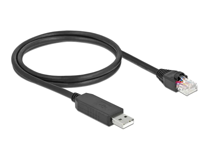 Delock Anschlusskabel USB-A zu RS-232 RJ45, 1 m, Datenanschluss Seite B: RJ-45, Anzahl Ports: 1, Schnittstelle Hardware: USB 2.0, Formfaktor: Extern