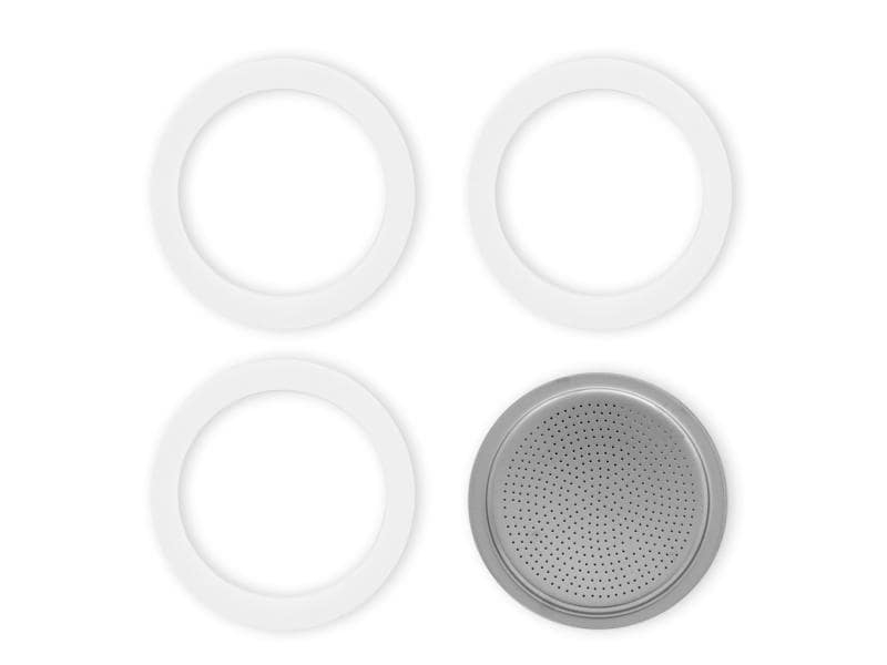 Bialetti Dichtungsring & Filterplatte zu Bialetti Moka, 1 Tasse, Produkttyp: Filterplatte, Dichtungsring, Detailfarbe: Weiss, Silber, Material: Aluminium, Silikon