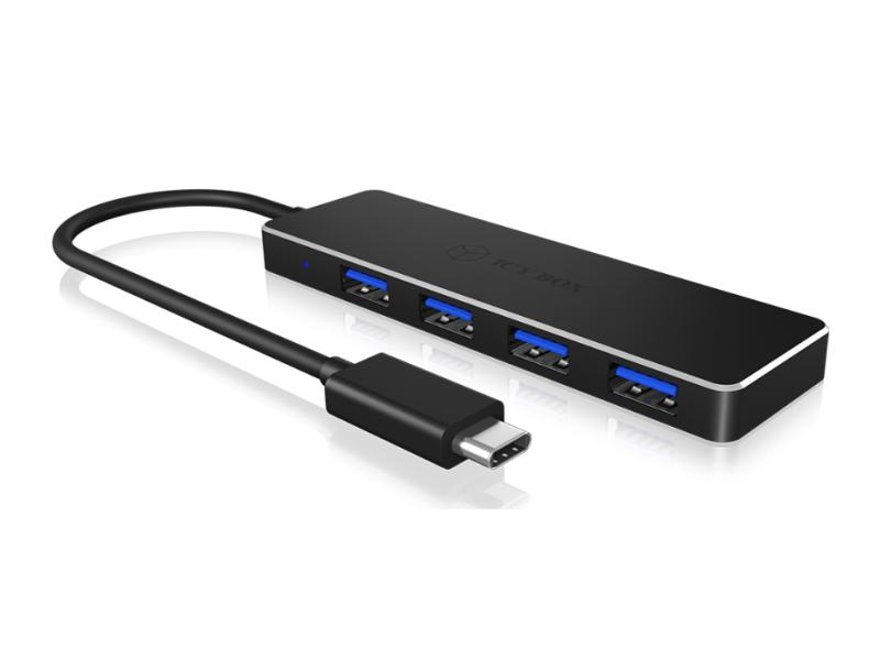 ICY BOX USB-Hub IB-HUB1410-C3, Stromversorgung: USB, Anzahl Ports: 4, Farbe: Schwarz, USB Standard: 3.0