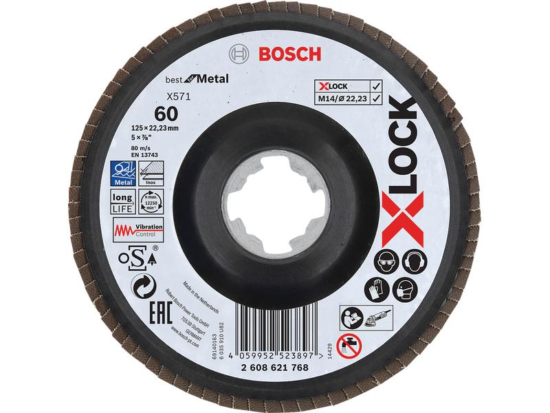 Bosch Professional Fächerschleifscheibe X-LOCK G60 X571, 125 mm, Zubehörtyp: Fiberschleifscheibe, Für Material: Metall