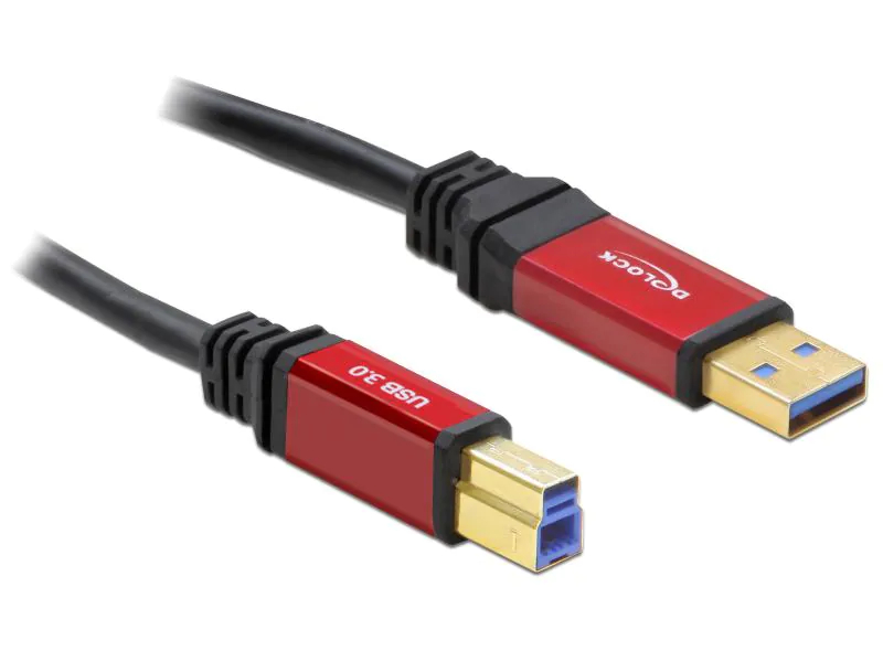 DeLock Premium USB3.0 Kabel, A-B, (M-M), 2m, Typ: Anschlusskabel, Steckertyp Seite A: USB-A Stecker, Farbe: Schwarz, Steckertyp Seite B: USB-B Stecker, USB Standard: 3.0, Länge: 2 m, Besondere Eigenschaften: Premium Qualität