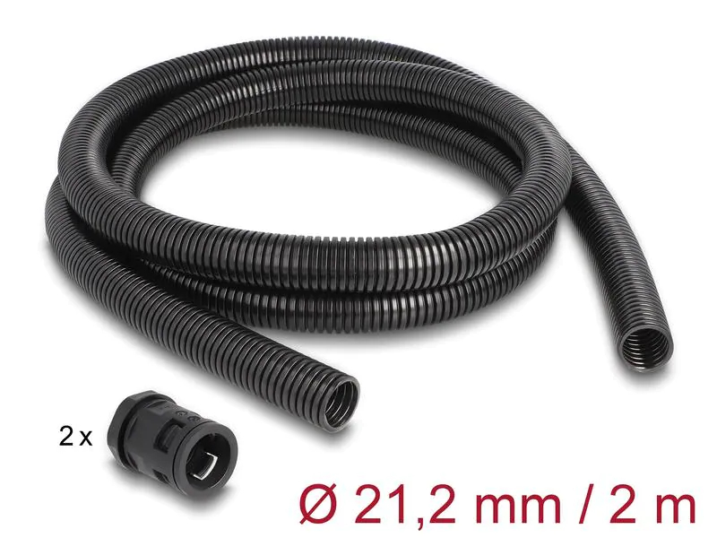 Delock Kabelschlauch 2 m x 21.2 mm Schwarz, Detailfarbe: Schwarz, Breite: 21.2 mm, Länge: 2 m, Produkttyp: Kabelschlauch, Ausstattung Kabelmanagement: Wiederverwendbar, Set, Wasserfest, Verpackungseinheit: 1 Stück