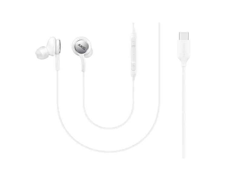 Samsung USB Type-C In-Ear-Kopfhörer EO-IC100, Verbindungsmöglichkeiten: USB Typ-C, Farbe: Weiss, Impedanz: 32 ?, Kopfhörer Trageform: In-Ear, Kopfhörer Bauform: Halboffen, Einsatzbereich: Lifestyle, Kopfhörer Ausstattung: Inline-Fernbedienung; Anruf-