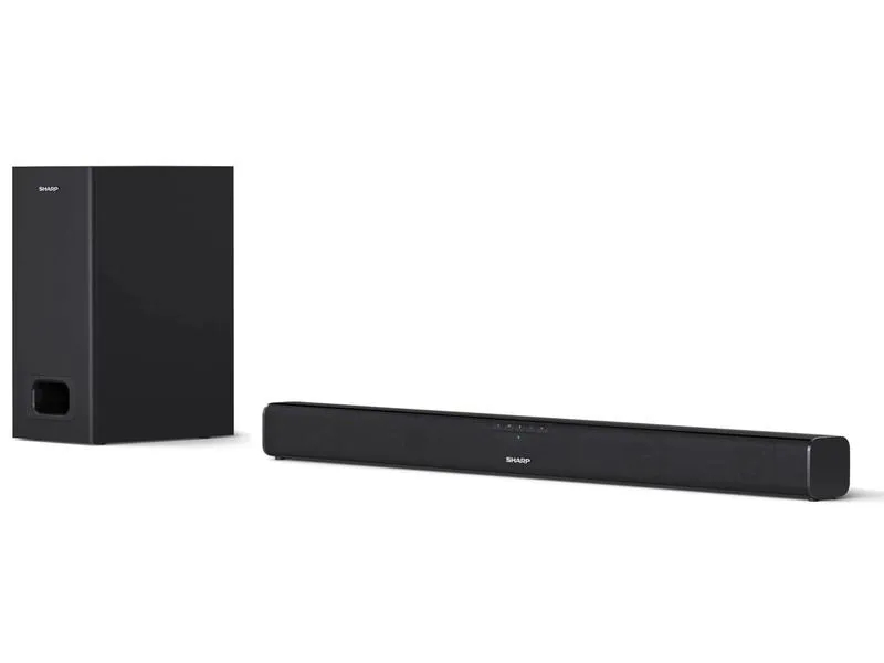 Sharp Soundbar HT-SBW110, Verbindungsmöglichkeiten: HDMI, Toslink, Aux Kabel, Audiokanäle: 2.1, Detailfarbe: Schwarz, Soundbar Typ: Soundbar mit Subwoofer, Ausstattung: Fernbedienung, Bedientasten, Bluetooth, Equalizer