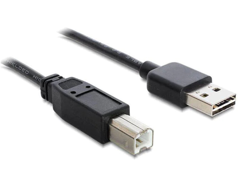 DeLock Easy USB2.0 Kabel, A - B, 2m, SW, Typ: Anschlusskabel, Steckertyp Seite A: USB-A Stecker, Farbe: Schwarz, Steckertyp Seite B: USB-B Stecker, USB Standard: 2.0, Länge: 2 m, Besondere Eigenschaften: USB-A beidseitig einsteckbar