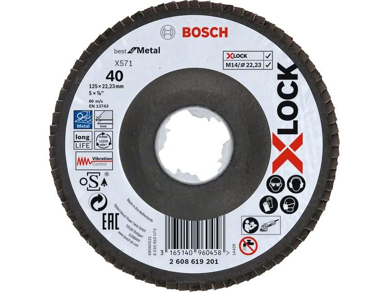 Bosch Professional Fächerschleifscheibe X-LOCK Best for Metal K40, 125 mm, Zubehörtyp: Fächerschleifscheibe, Für Material: Metall