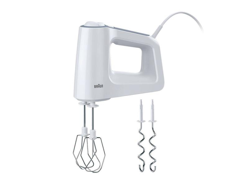 Braun Handmixer MultiMix 3 HM3100WH Weiss, Motorleistung: 500 W, Funktionen: Mixen, Kneten, Anzahl Betriebsstufen: 5 ×, Farbe: Weiss, Material: Kunststoff, Edelstahl