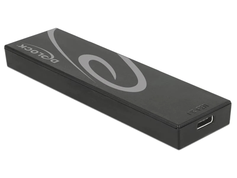 Delock Externes Gehäuse USB-C / SATA-SSD M.2, Widerstandsfähigkeit: Staubgeschützt, Anzahl Laufwerkschächte: 1 ×, Stromversorgung: USB, Farbe: Schwarz, Schnittstellen: Type-C USB 3.1 Gen 2, Material: Kunststoff, Speicherschnittstelle: SATA III (6Gb/s