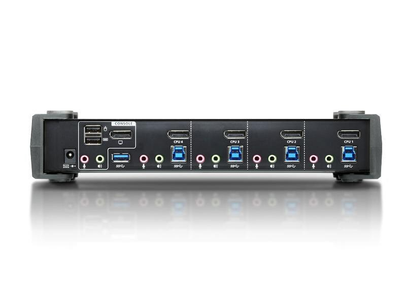 Aten KVM Switch CS1924, Anzahl Geräte: 4, KVM-Art: Lokal, Montage: Desktop, Max. Auflösung: 4096 x 2160 (HD4K), Computer Ports: USB 3.0; DisplayPort; 3,5 mm Kopfhöreranschluss; 3,5 mm Mikrofoneingang, Konsolen Ports: USB 3.0; DisplayPort; 3,5 mm Kopfhörer