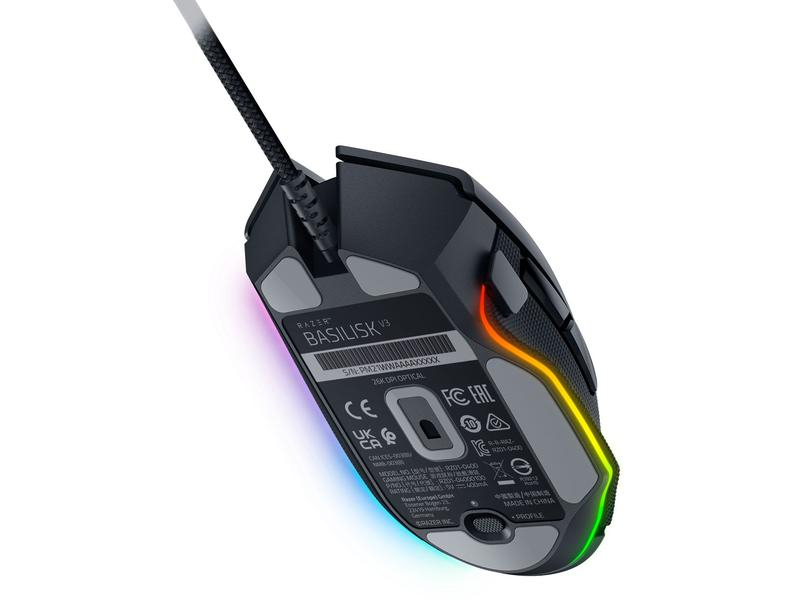 Razer Gaming-Maus Basilisk V3, Maus Features: RGB-Beleuchtung, Hyperschnelles Scrollen, Integrierter Speicher, Programmierbare DPI-Einstellung, Scrollrad, Tilt-Wheel, Seitliche Zusatztasten, Programmierbare Tasten, Umschaltbare DPI-Auflösung, Daumentaste