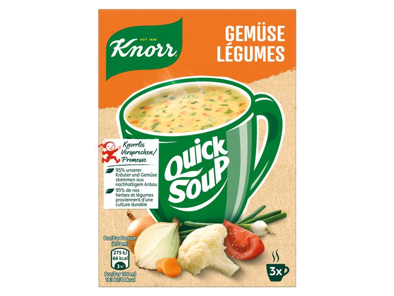 Knorr Quick Soup Gemüse 3 Portionen, Produkttyp: Instantsuppen, Ernährungsweise: Vegetarisch, Packungsgrösse: 44 g, Fairtrade: Nein, Bio: Nein, Natürlich Leben: Keine Besonderheiten