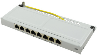 LogiLink Mini Patch Panel Kat.6, 8 Ports, lichtgrau, 0,5 HE