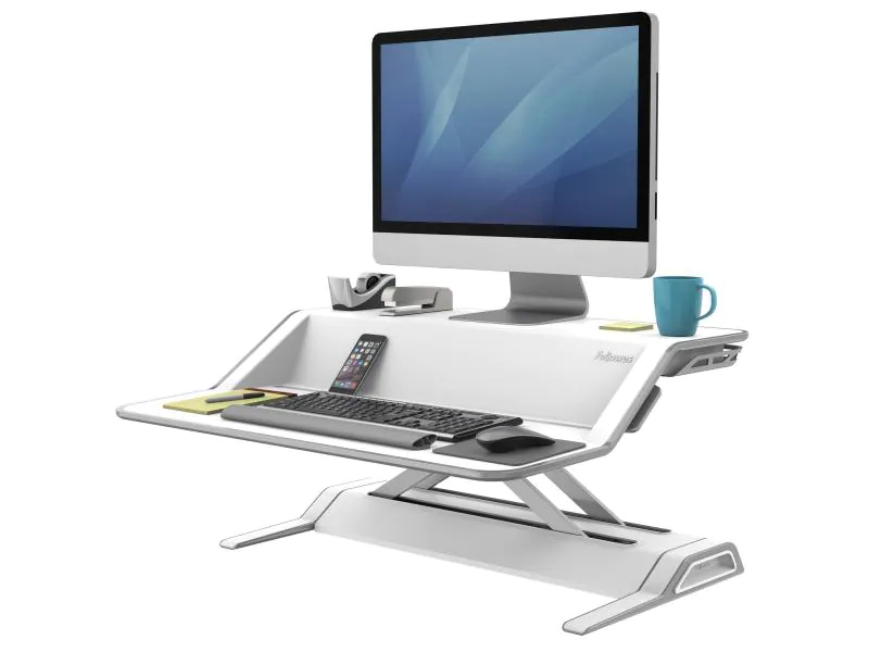 Fellowes Sitz-Steh Workstation Lotus Höhenverstellbar, Maximale Bildschirmgrösse: 27 ", Farbe: Weiss, Vesa Halterung: Kein mm, Anzahl Bildschirme: 2