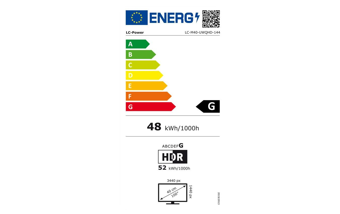 LC-Power Monitor LC-M40-UWQHD-144, Bildschirmdiagonale: 40 ", Auflösung: 3440 x 1440 (UWQHD), Bildwiederholrate: 144 Hz, Anschlüsse: DisplayPort, HDMI, Anwendungsbereich: Gaming, Ergonomie: Neigbar, Höhenverstellbar