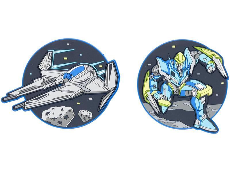 Schneiders Badges Spaceship + Transformers, 2 Stück, Bewusste Eigenschaften: Keine Eigenschaft, Bewusste Zertifikate: Keine Zertifizierung, Farbe: Schwarz, Grün, Blau, Sportart: Outdoor