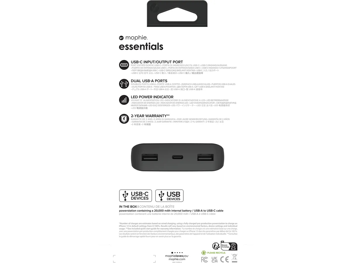 MOPHIE Essentials-UNV Battery 20K 401111853 Black, Powerstation