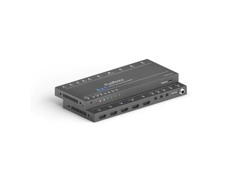 PureTools Switcher PT-SW-HD41E HDMI, Stromversorgung: 5 V DC, Max. Auflösung: 3840 x 2160 (Ultra HD 4K), Anzahl Eingänge: 4 ×, Anzahl Ausgänge: 1 ×, Eingänge: 3.5 mm Klinke, HDMI, Ausgänge: HDMI, 3.5 mm Klinke